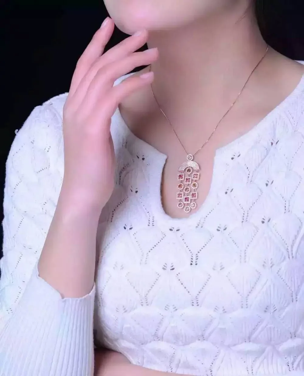 Женский кулон из серебра 925 пробы с разноцветным турмалином | Украшения и