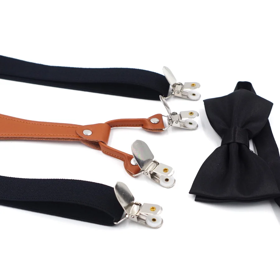 Новые кожаные подтяжки 4 зажимы подтяжек с галстуком-бабочкой винтажные