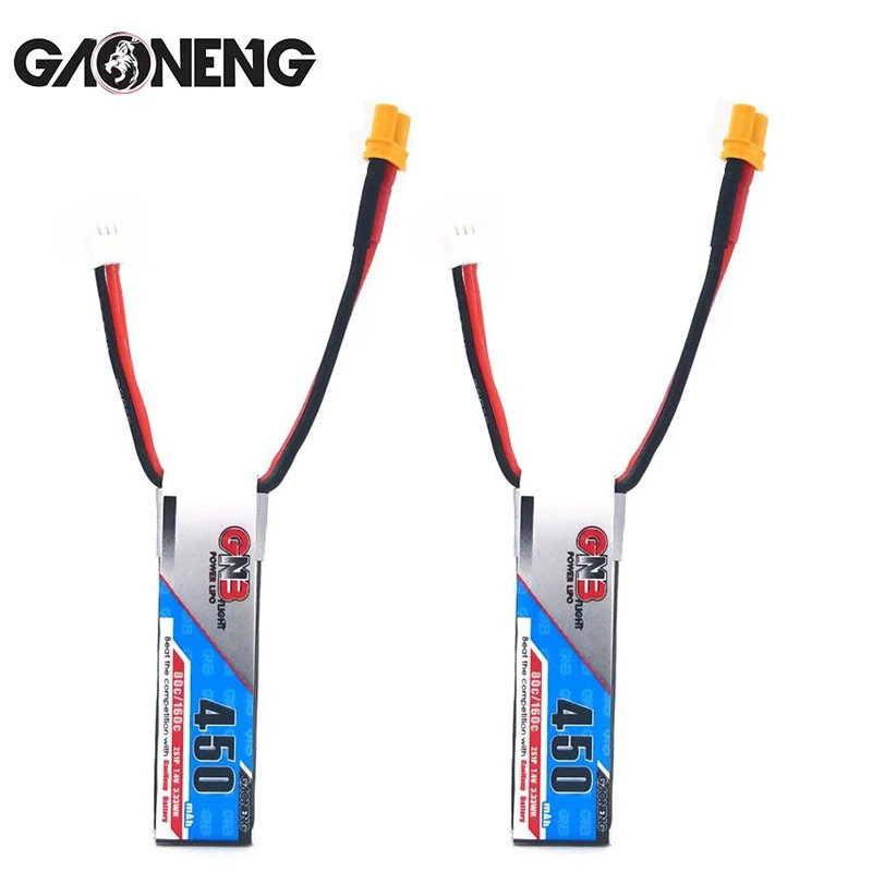 

2PCS GaoNeng GNB 450mAh 2S 7.4V 80C/160C Slender Lipo Battery With XT30 Plug For betafpv Drone FPV Racing Drone RC parts