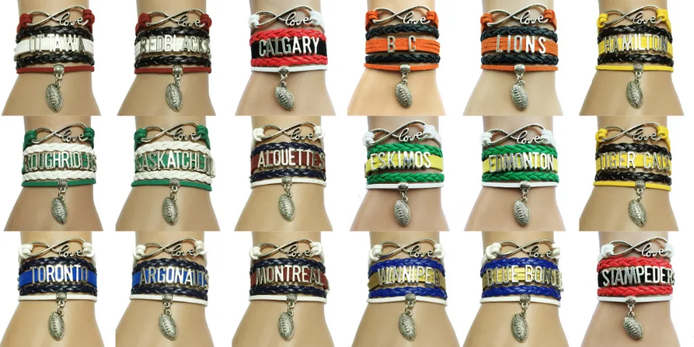 Дропшиппинг Infinity Love Football шарм браслеты-канадские Футбольные Команды Фанаты