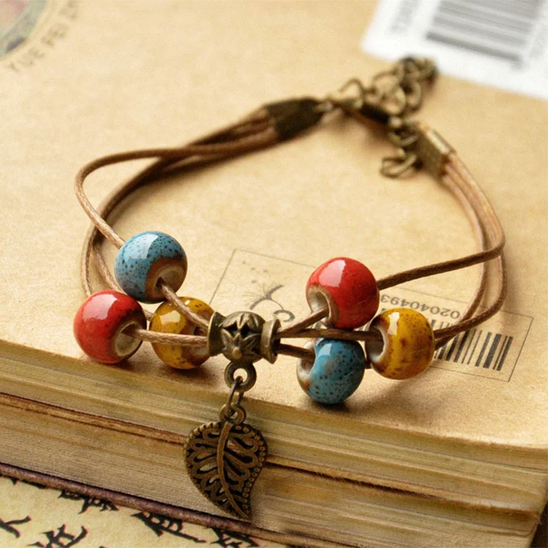 Браслеты с подвеской в виде листьев керамические бусины для женщин и мужчин