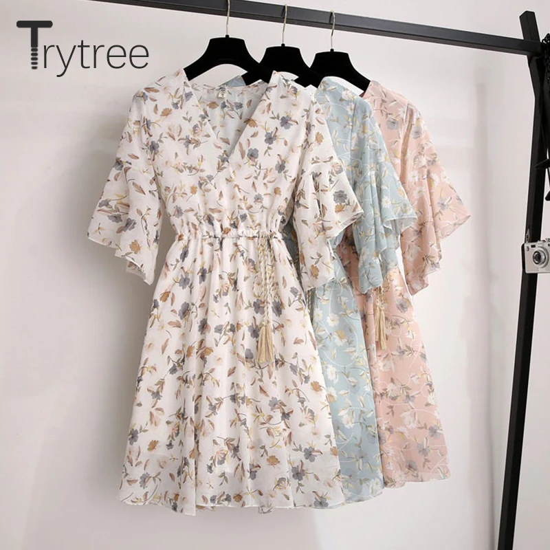 Женское Повседневное платье Trytree летнее с цветочным принтом v образным вырезом