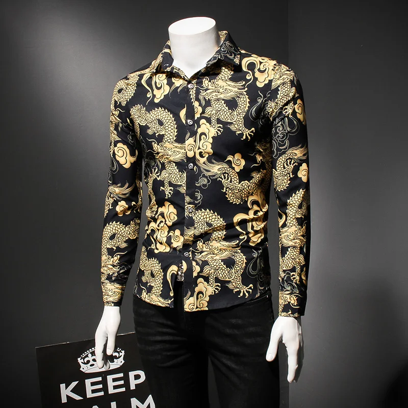 Размера плюс Мужская рубашка с длинным рукавом для отдыха Высококачественная