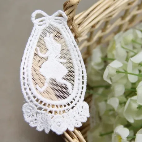 

20 pcs/lot, 8cm*4cm, Sew On Embroidery Mesh Cotton Off White Beautiful Girl Lace Applique Trim For Child