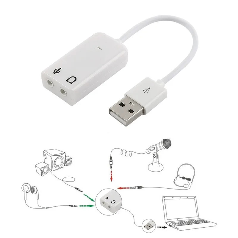 Белый 2,0 Виртуальный 7,1 канал внешний USB Аудио Звуковая карта адаптер Звуковые карты для Mac ноутбук