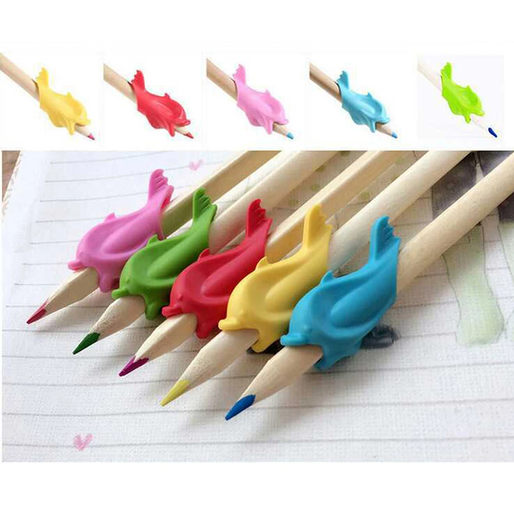 

20pcs/lot Dolphin Fish Writing Posture Correction Device To Hold A Pen Correction Silicone Stationery Child Student Random Color