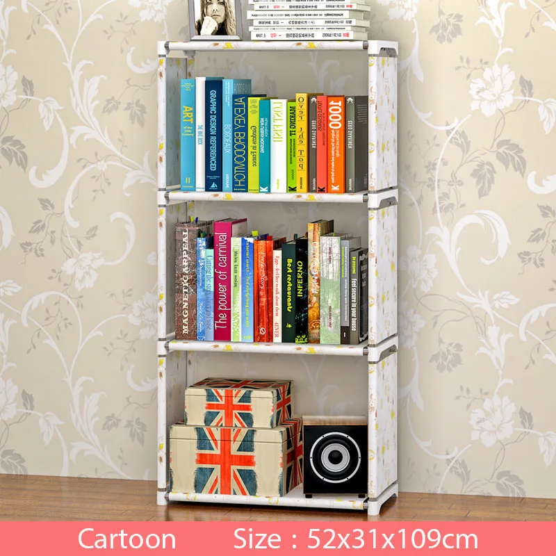 Multi-layer Simple Bookshelf Non-woven fabric organizer storage cabinet Assembly wall shelf bookcase home living room Furniture - Цвет: 4L-L-Cartoon