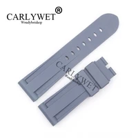 carlywet 24mm men grey waterproof silicone rubber replacement wrist watch band strap belt for luminor