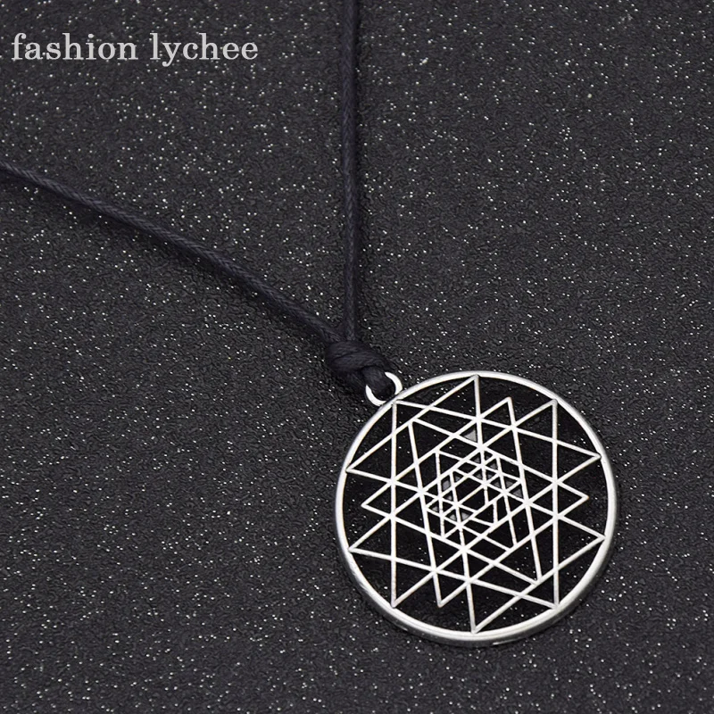 Мода Личи готический панк Sri Yantra цветок жизни круг кулон ожерелье круглой формы Серебряный цвет Веревка Цепи мужские ювелирные изделия