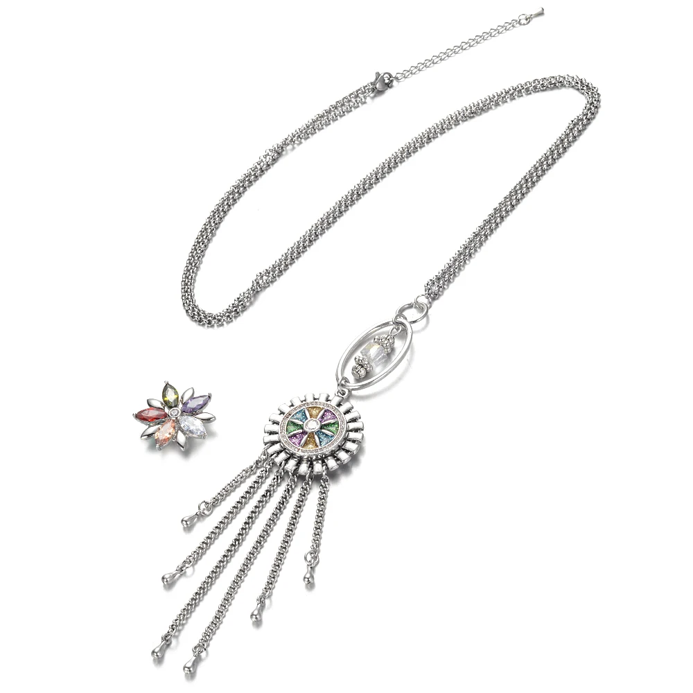 Tassel Pendant Цепочки и ожерелья подходит 18 мм Gingersnaps с 80 см Нержавеющая сталь цепи NN