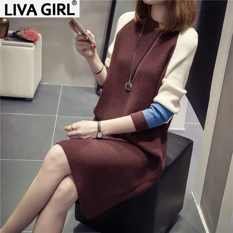 Loose sweater dress women's autumn 2019 new tide head set base color matching Korean and winter coat | Женская одежда