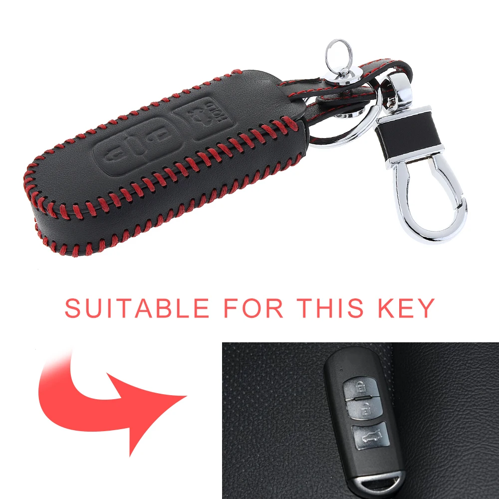 Удобный кожаный чехол для автомобильного ключа с 3 кнопками и защелкой Mazda Intelligent