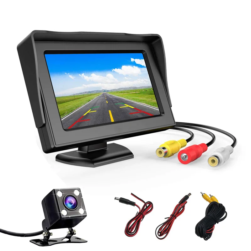 4.3ZJ YuanTing, Автомобильная камера заднего вида, 4,3 дюймов, TFT lcd, цветной дисплей, регулируемый монитор, экран+ Автомобильный резервный светодиодный, водонепроницаемая камера для парковки - Цвет: 4.3ZJ