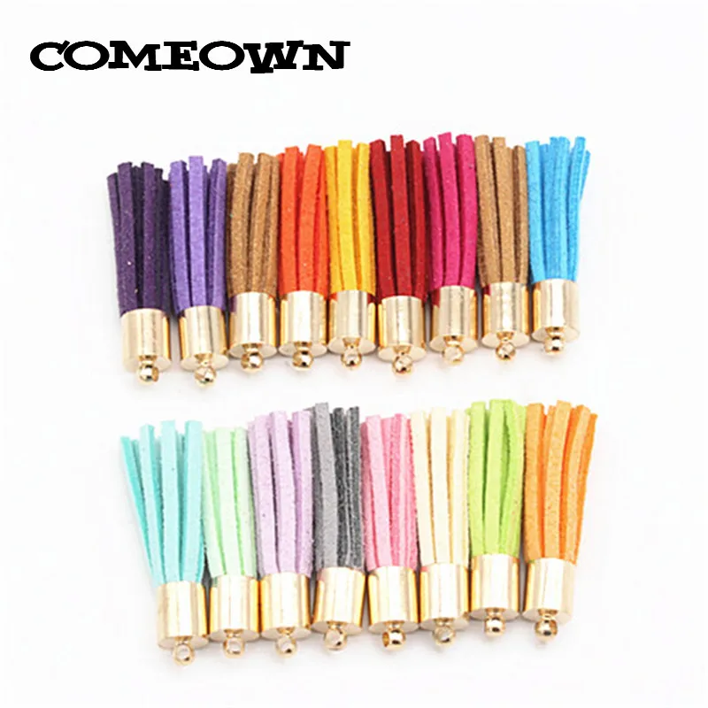 COMEOWN 100pcs 33mm Mixed Color Suede Leather Tassel Earrings Charm Pendant Silver Cap Tassels for DIY Jewelry Making Findings | Украшения