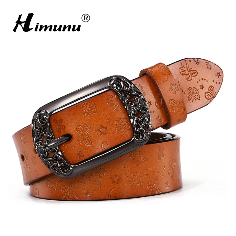 [HIMUNU] Модные брендовые ремни из натуральной кожи для женщин, винтажный цветочный дизайн, ремень из коровьей кожи для женщин, 105 см-130 см, женский ремень, 5 цветов