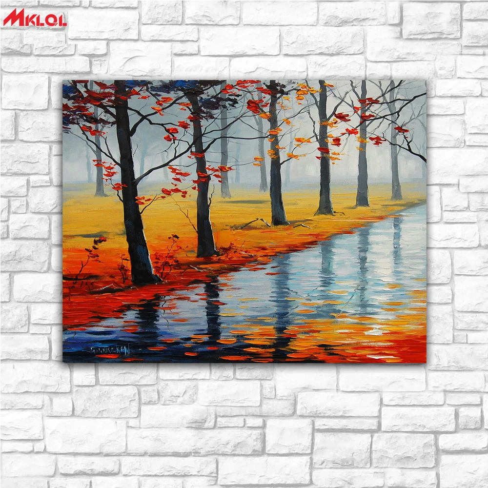 

Настенная живопись кленовый пейзаж, рисование пейзаж, для гостиной, украшение для дома, масляная живопись на холсте, без оборки