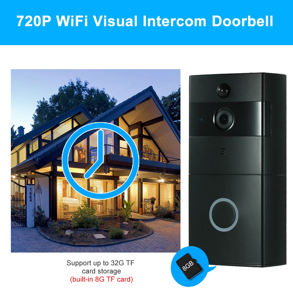 

720P WiFi Visual Intercom Door Phone Support Infrared Night View PIR Phone APP Remote Control for Door Entry Access Control