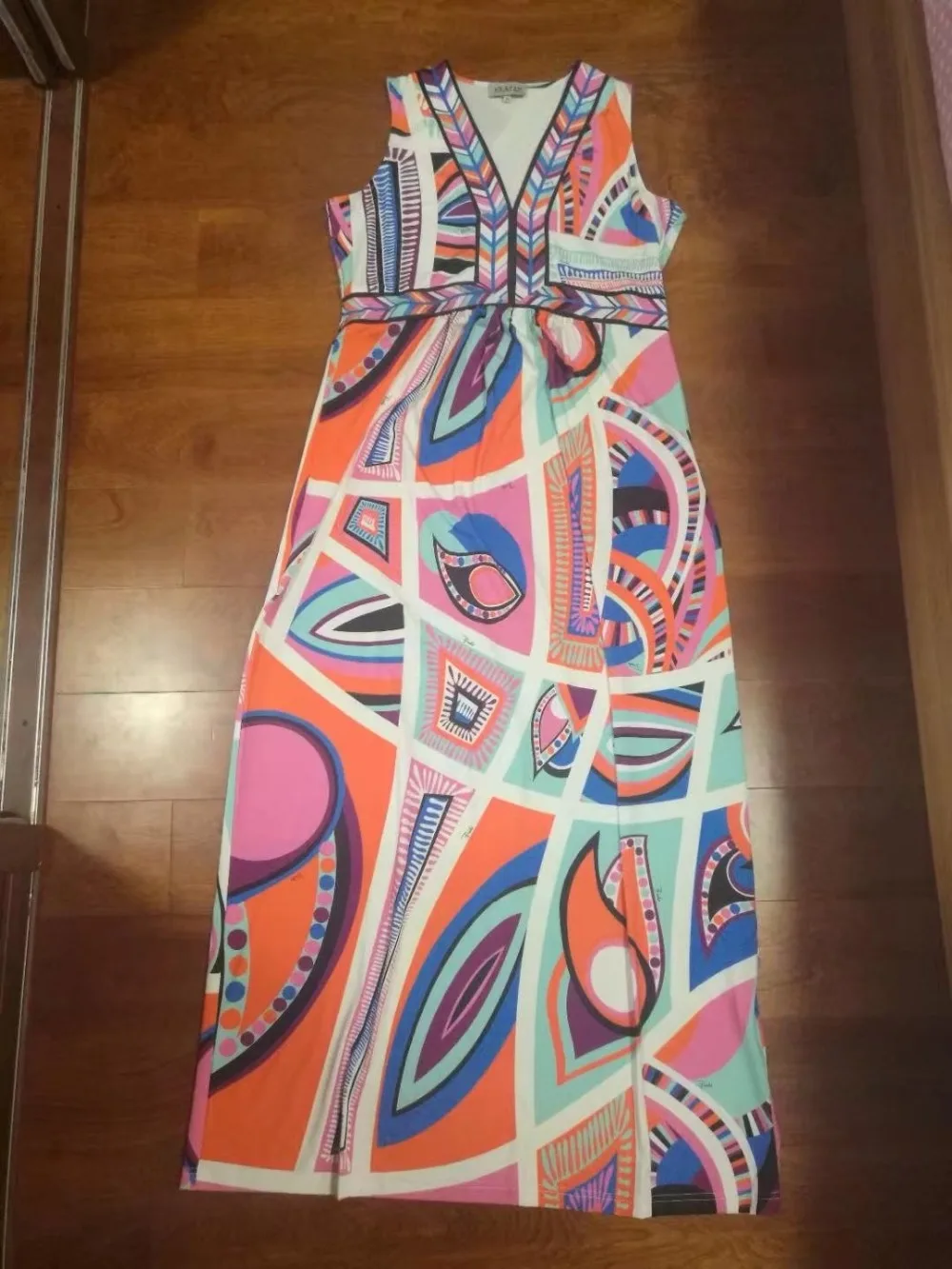 [EFATZP] Luxury Brands Women's Multicolor Abstract Geometric Print Stretch XXL Jersey Silk Dress Tank Maxi Beach Dresses | Женская