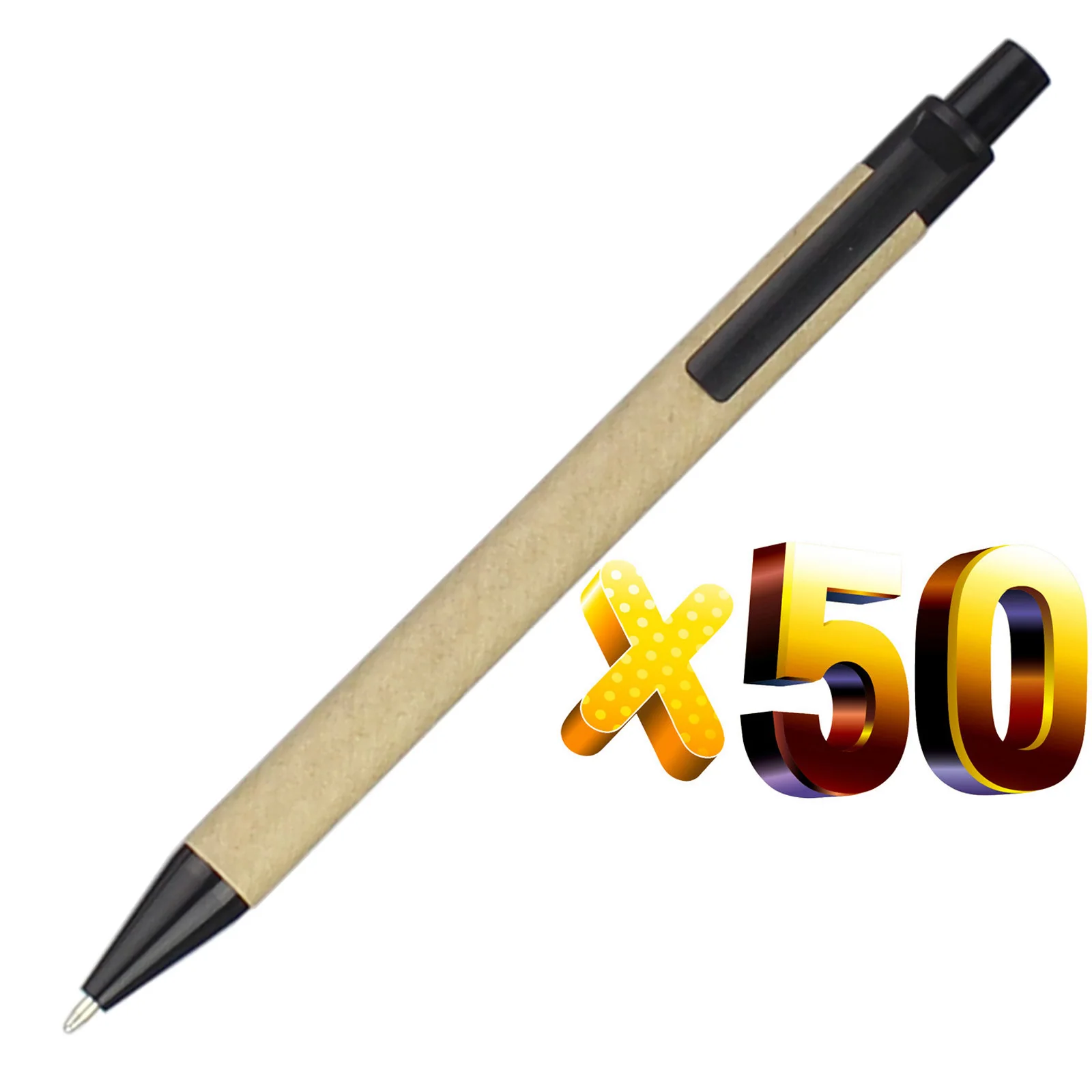 Лот 50 шт. эко бумажная шариковая ручка, пластиковый зажим, черные чернила Шариковая зеленая концепция экологически чистые, Индивидуальные продвижение подарок - Цвет: black