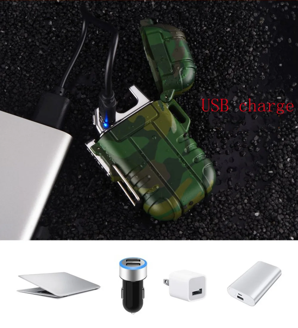 Usb-зажигалка, водонепроницаемая, для сигарет, для курения, с двойной дугой, зажигалка для улицы, кемпинга, спорта