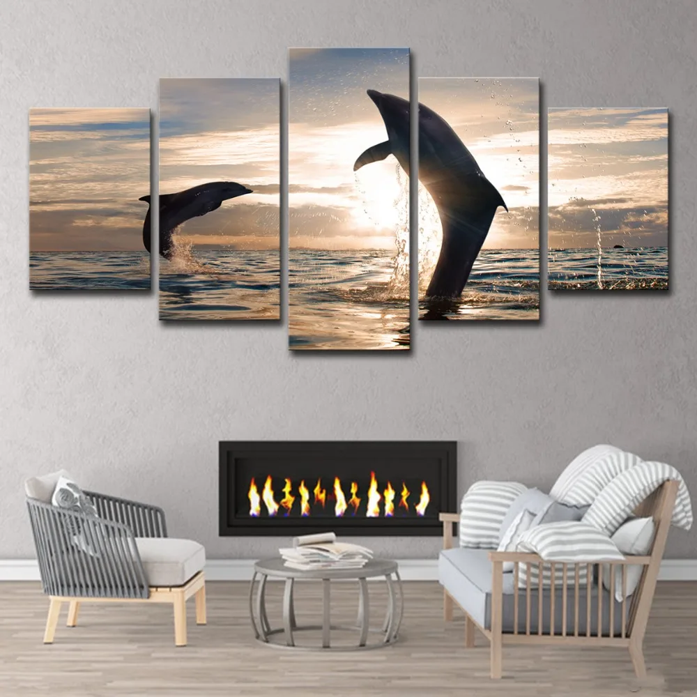 5 шт. большой современный красивый игривый Дельфин на холсте картины с