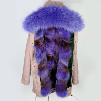 12 OFTBUY, зимняя женская куртка, натуральный мех, пальто, свободный воротник из меха енота, волчий мех, длинная парка, верхняя одежда, высокое качество - Цвет: 12