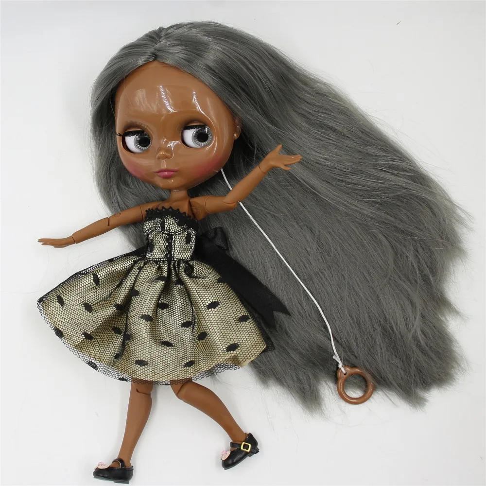Ледяная кукла DBS Blyth 1/6 bjd супер черная кожа шарнир тела прямые серые волосы без