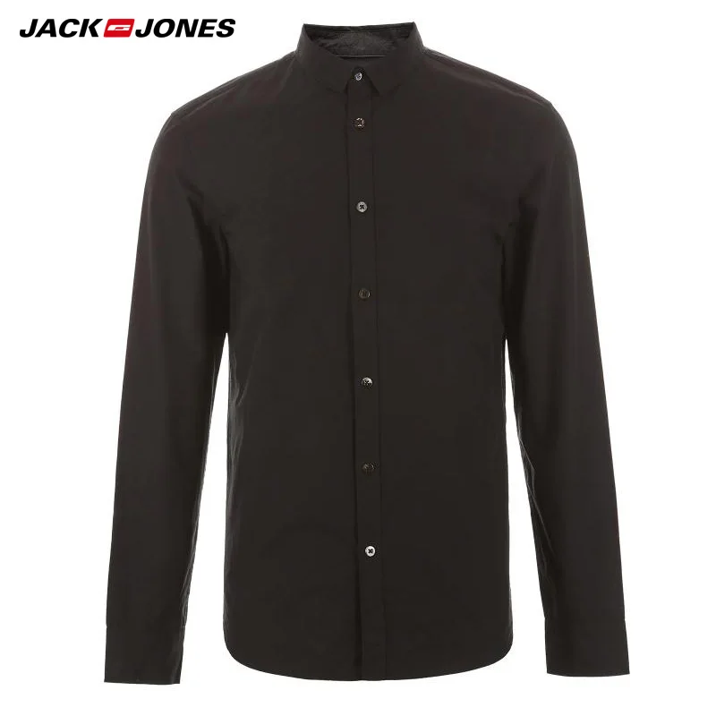 JackJones Мужская зимняя 100% хлопковая приталенная с острым воротником Однотонная