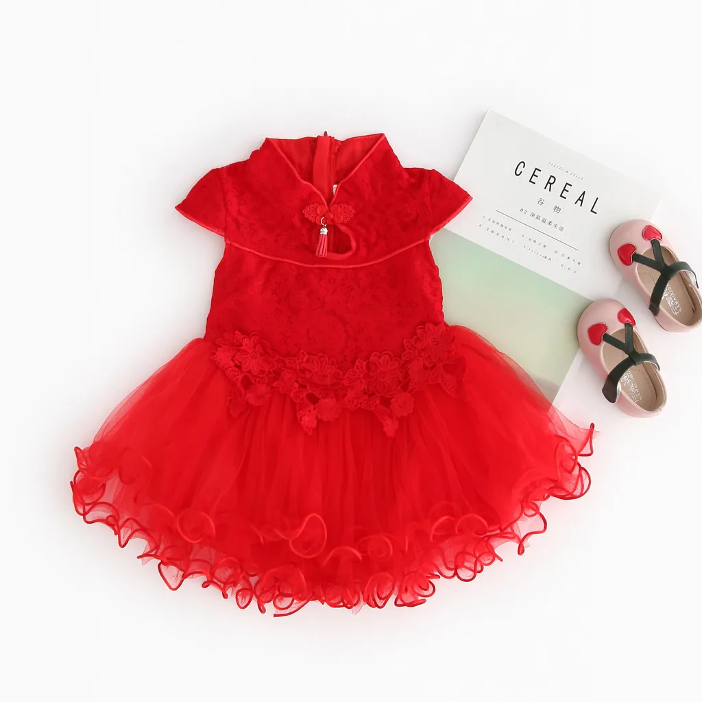 Toddler Kid Baby Girl Floral Embroidery Lace Patchwork Cheongsam Princess Dress 2019 Chinese style Dresses | Детская одежда и