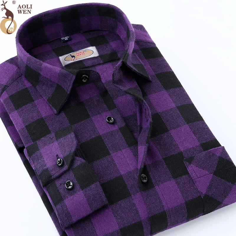 

AOLIWEN2020 New Fashion blouse shirt Men's shirt brand men And Purple Plaid Printing Loose For Male Long Shirt Clothes SizeM-5Xl