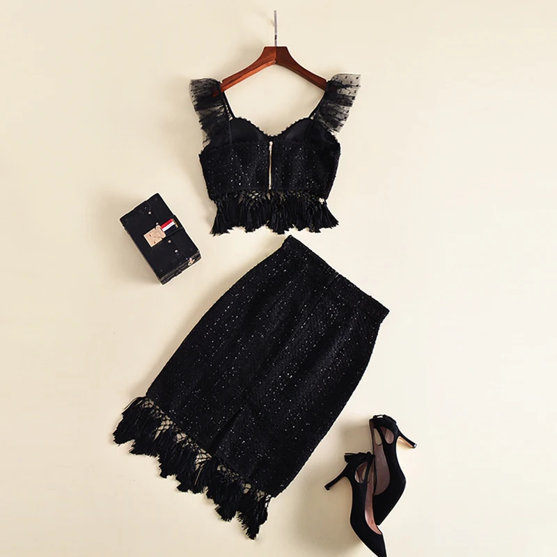HIGH QUALITY New Fashion Runway 2018 Designer Suit Set Women's Knitting Patchwork Dot Top Skirt |