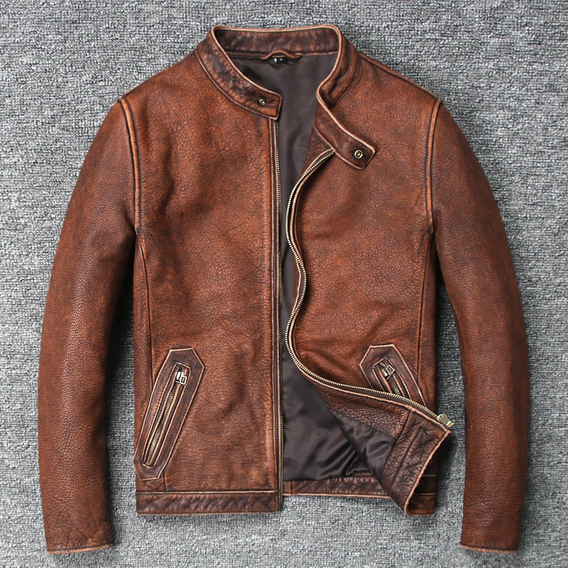 Claybank YOLANFAIRY Geniune кожаная куртка Мужская винтажная коровья кожа пальто Jaqueta Masculina весна осень размера плюс Jaqueta Couro 681 MF110 - Цвет: Claybank