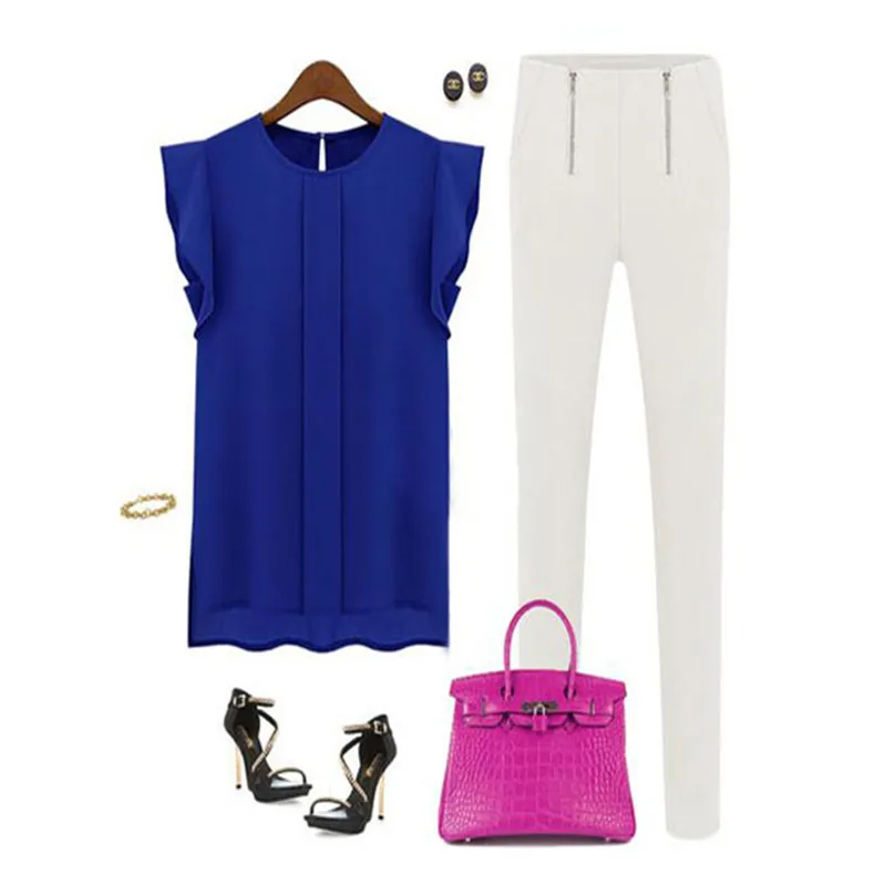 

Women Blouse 2019 Hot Sale Fashion Daily Womens Casual Loose Chiffon Short Tulip Sleeve Blouse Shirt High quality Tops JJ15