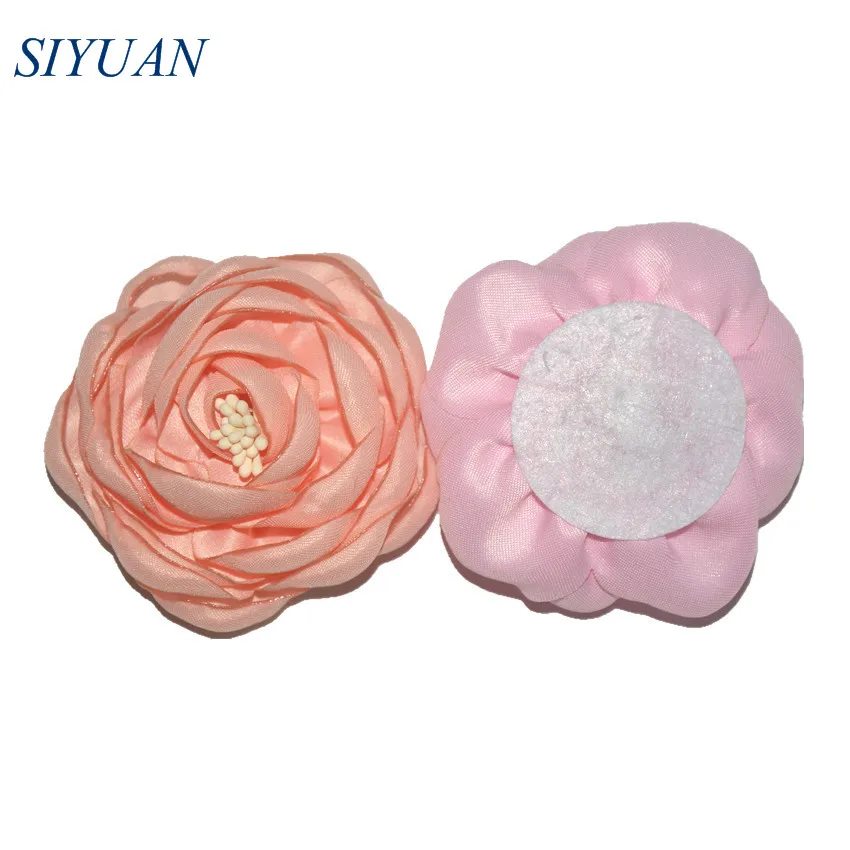 5 шт./партия, 2,4 ''сгоревший атласный цветок Camelia с Stamen девушка цветок шпилька свадебное платье Декор DIY бутик TH284