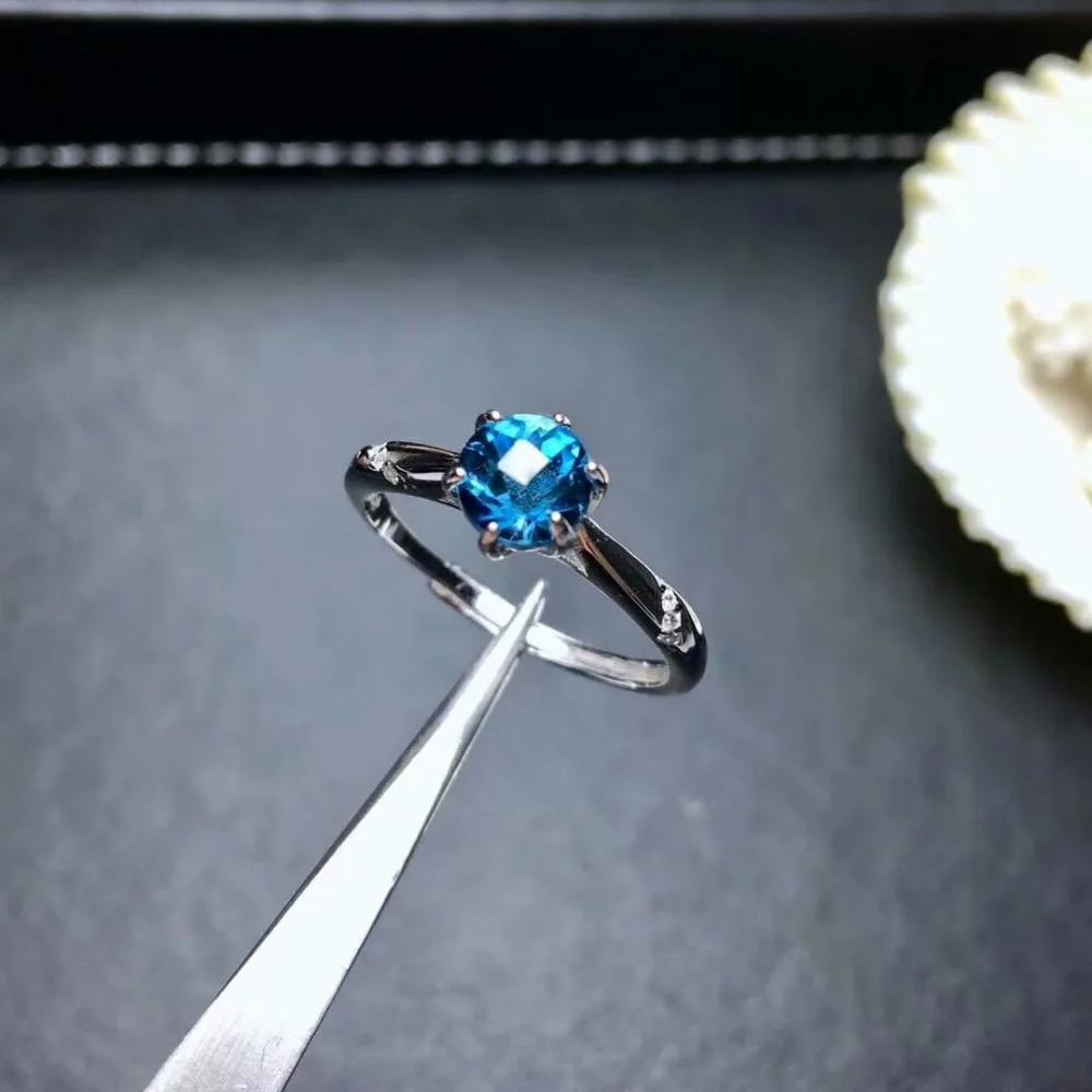 

shilovem 925 silver sterling rings real natural London Blue topaz plant open trendy fine Jewelry round new 6*8mm mj060680agb