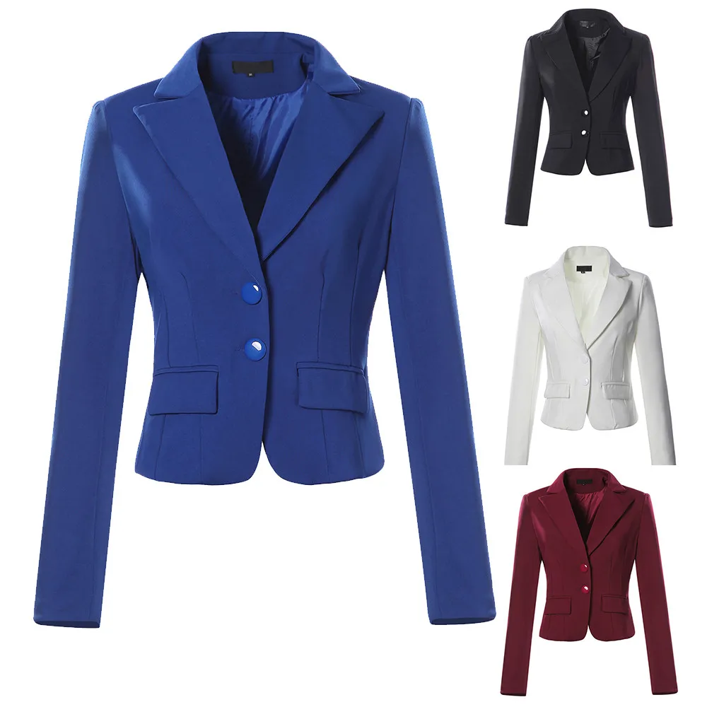 JAYCOSIN Женская куртка блейзеры женский сплошной цвет две кнопки карман Slim Fit маленький костюм пальто офисная куртка повседневные Топы блейзер
