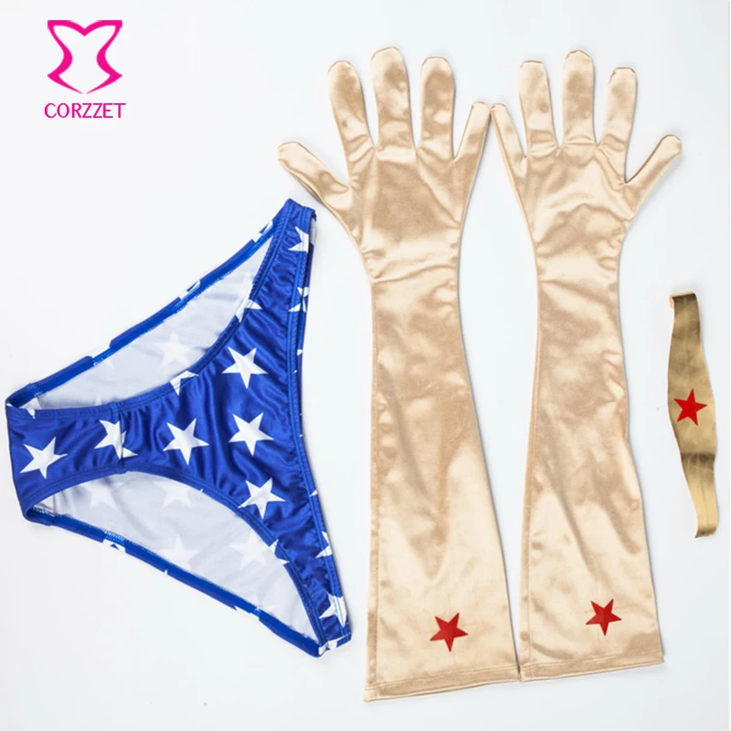 Комплект из корсета и трусиков натуральной кожи костюм Чудо женщины