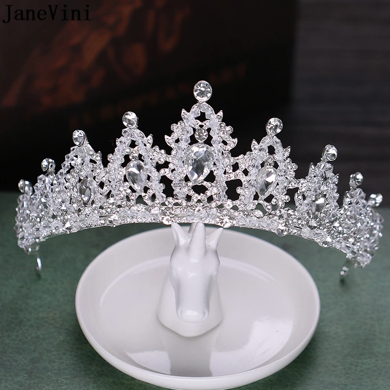 JaneVini сверкающие хрустальные бусинки свадебная корона украшения для волос