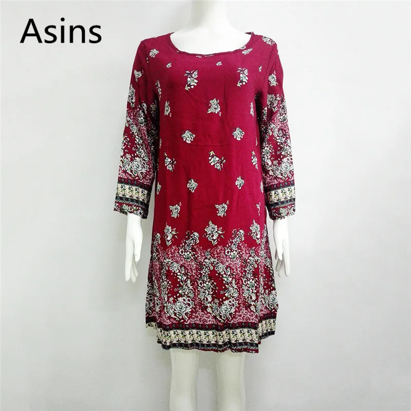 

Asins dress woman 2019 summer new hot casual fashion round neck high waist printing wild thin loose large size sexy dress