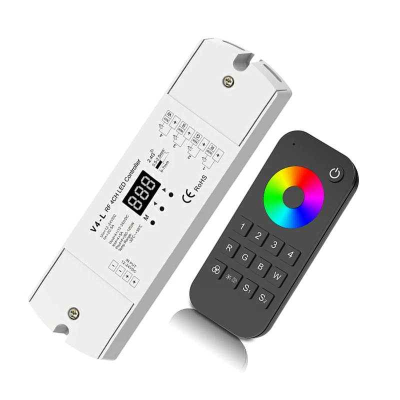 Led RGB/rgbw светодиодные ленты контроллер 2,4G RT9 4 зоны пульт дистанционного управления с V4-L 4CH* 5A Беспроводной приемник Цифровой индикатор Два Частота ШИМ