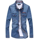 Рубашка мужская джинсовая с длинным рукавом, хлопок, Повседневная приталенная, синяя, размеры 5XL, весна-осень