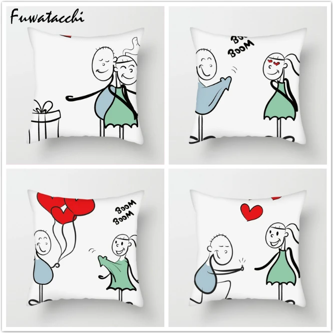 Fuwatacchi Cartoon Couple Printed Pillow Cover Throw Pillows Customize Cushion Decorative for Sofa Car Bedroom | Дом и сад
