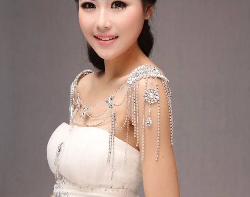 Himstory Rhinestone Crystal Bridal Shoulder Chain Necklace Tassels Dangle Bid Necklace Wedding Party Chokers Necklace Jewelry