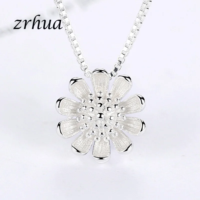 

ZRHUA New Arrival Europe Style Women Girl Gift Cubic Zircon Pendant Necklace 925 Sterling Silver Chain Jewelry Free Shipping