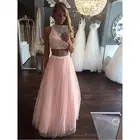 Женское длинное вечернее платье, розовое платье из двух частей, расшитое бисером, для выпускного вечера, 2021