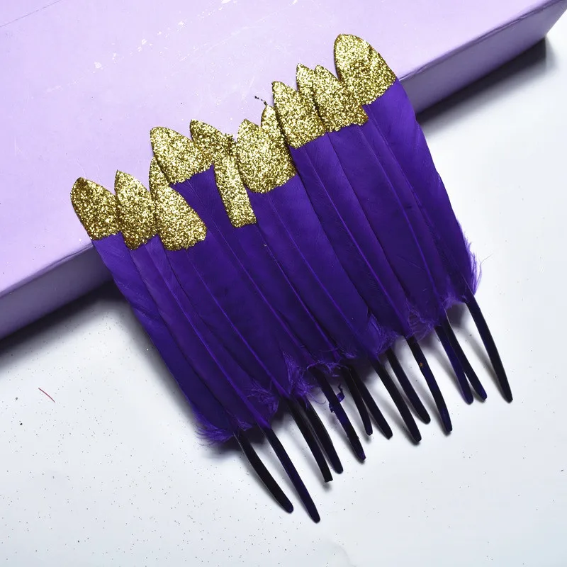 Purple (Gold) 20 шт/партия Окрашенные золотые пудры окунутые гусиные перья для поделок 10-15 см/4-6 дюймов перо фазана для изготовления ювелирных изделий - Цвет: Purple (Gold)