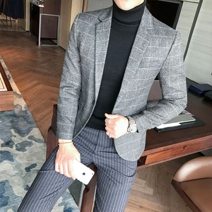 Мужской шерстяной пиджак в британском стиле, повседневный приталенный пиджак с длинным рукавом, осень 2019