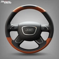 bannis hand stitched black brown leather steering wheel cover for audi a3 8v a4 b8 a6 c7 a8 d4 q3 q5 q7