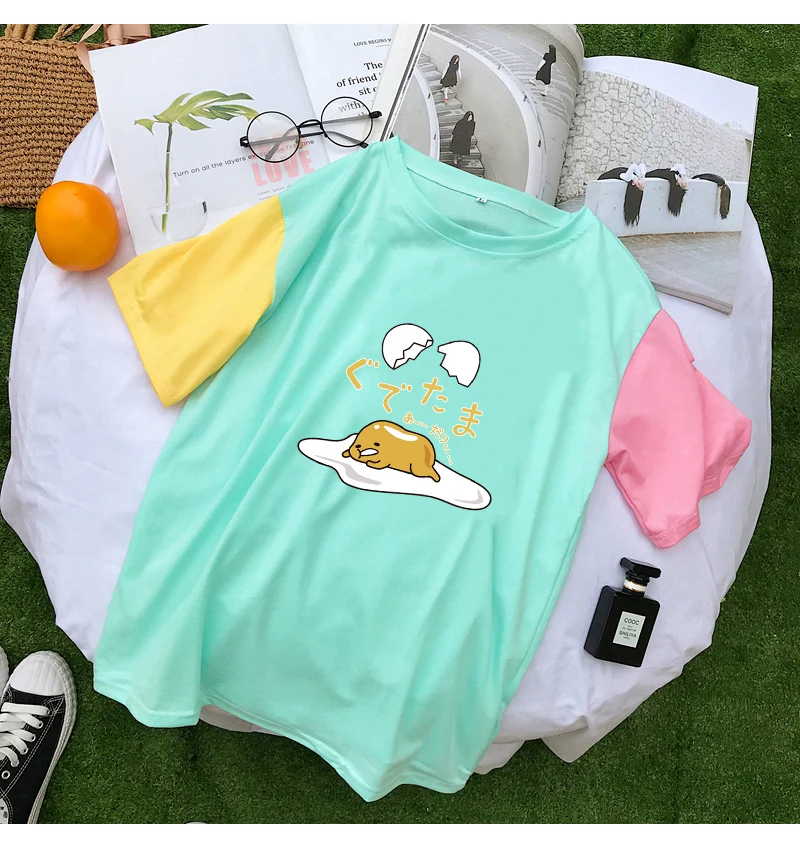 Camiseta Mujer, летняя футболка, Femme, смешной Гудетама, принт с героями мультфильмов, Harajuku, футболка, корейский хит, цветные топы, кавайная уличная одежда