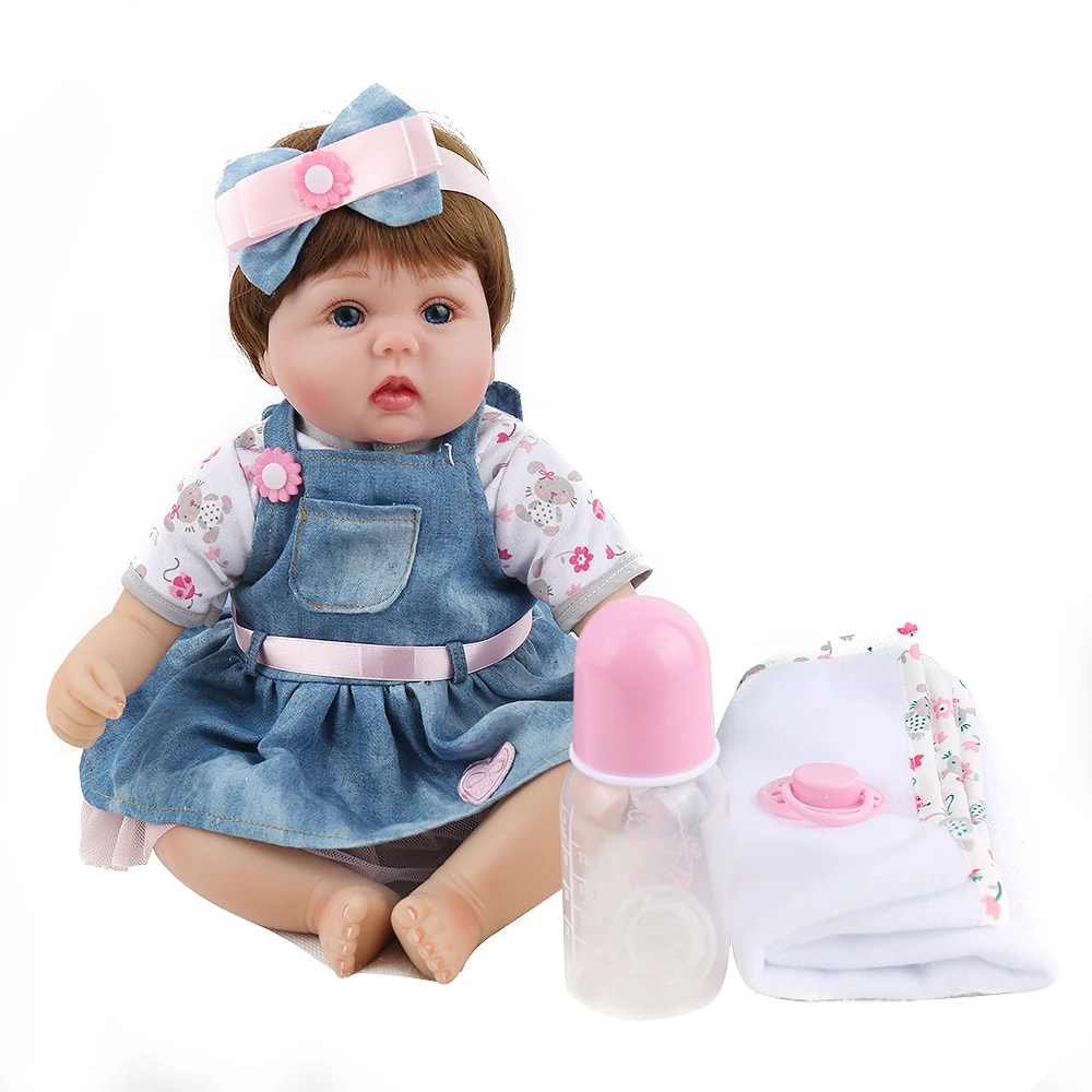 NPKDOLL Reborn Baby Doll силиконовая пухленькая синяя джинсовая юбка 16 дюймов Babe для